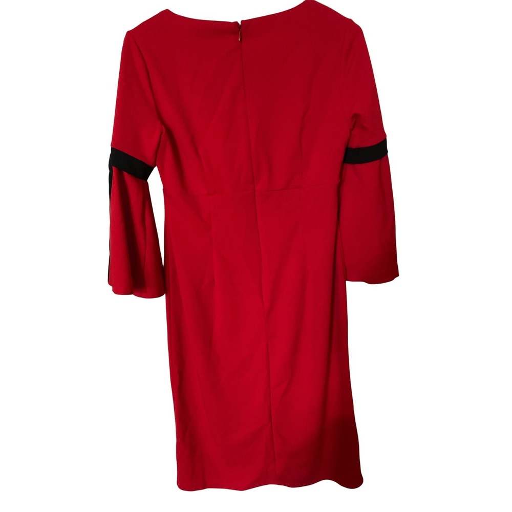 Sami & Jo Red Bell Sleeve Bow Sheath Dress Women's 8 Boat Neck Knee Length - Picture 6 of 8
